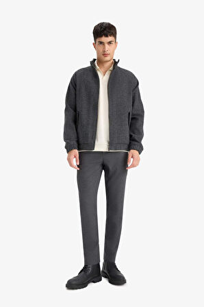 Regular Fit Dik Yaka Cepli Fermuarlı Astarlı Mont