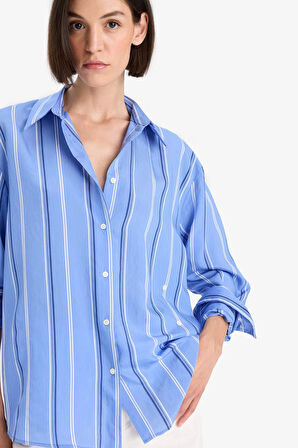 Regular Fit Modal Çizgili Uzun Kollu Gömlek 