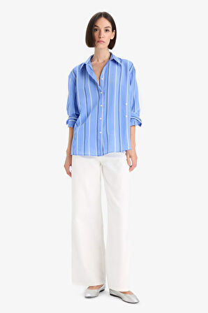 Regular Fit Modal Çizgili Uzun Kollu Gömlek 