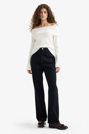 DeFacto Slim Fit Dar Kesim Açık Omuz Triko Kazak E8345AX25WNER105