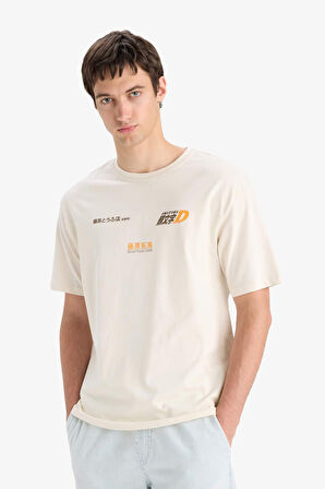 DeFacto %100 Pamuk Initial D Boxy Fit Bisiklet Yaka Sırt Baskılı Kısa Kollu Tişört F2877AX25SMER78