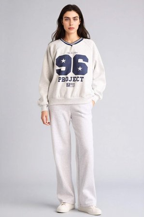 DeFacto Oversıze V Yaka Baskılı Kalın Kumaş Sweatshirt G9597AX26SPGR256