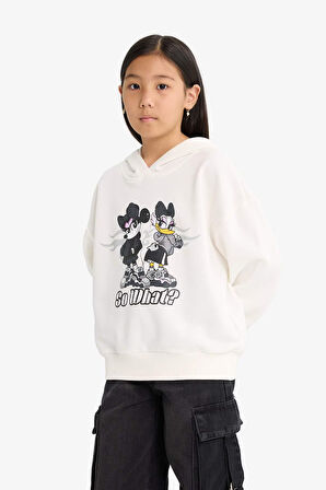 Kız Çocuk Disney Mickey & Minnie Oversize Geniş Kalıp Kapüşonlu Sweatshirt