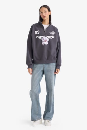 DeFacto Regular Fit Dik Yaka Yarım Fermuarlı Baskılı Sweatshirt G5538AX25WNAR191