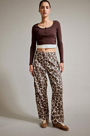 Baggy Fit Leopar Desenli Jean Pantolon