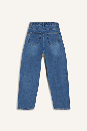 Barrel Fit Normal Bel Bilek Boy Jean Yıkamalı Pantolon