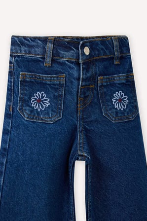 DeFacto %100 Pamuk Wıde Leg Nakışlı Jean Pantolon Kız Bebek G8187A526SPNM34