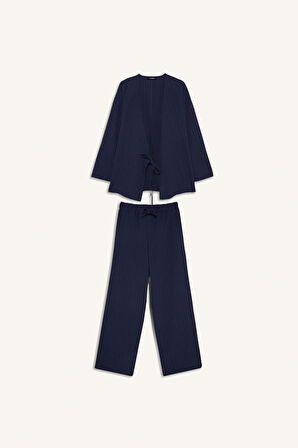 DeFacto Relax Fit 2'li Takım Gofre Dokulu Uzun Kollu Kimono Pantolon F4095AX25SMNV31