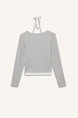 Coool Halter Yaka Ribana Uzun Kollu Tişört
