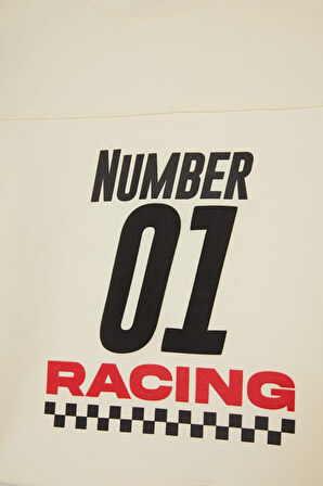 Erkek Bebek Bisiklet Yaka Baskılı Uzun Kollu Tişört