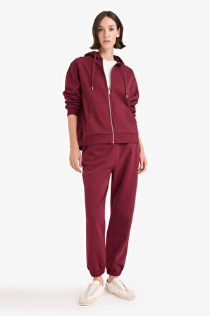 Relax Fit Kapüşonlu Basic Düz Kalın Fermuarlı Sweatshirt