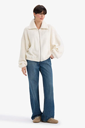 Oversize Geniş Kalıp Polo Yaka Welsoft Pelüş Hırka