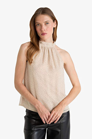 Regular Fit Halter Yaka Şifon Kolsuz Bluz
