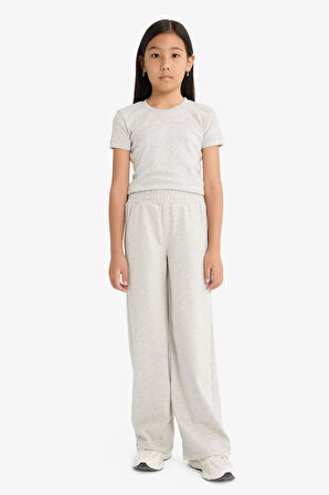 Kız Çocuk Beli Lastikli Wide Leg Geniş Bol Paça Eşofman Altı