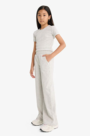 Kız Çocuk Beli Lastikli Wide Leg Geniş Bol Paça Eşofman Altı