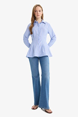 Relax Fit Çizgili Poplin Uzun Kollu Gömlek Tunik