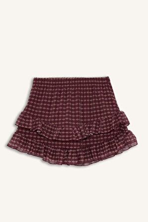 Coool Kareli Normal Bel Penye Astar Tül Mini Etek