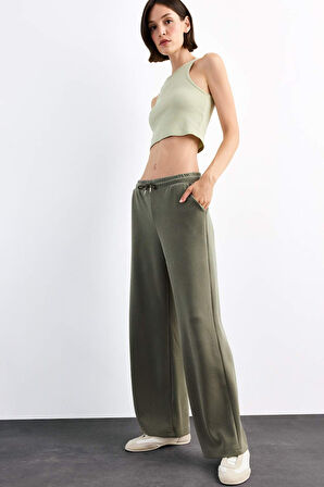 Relax Fit Beli Lastikli Düz Paça Modal Pantolon