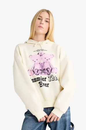 DeFacto Oversize Geniş Kalıp Kapüşonlu Baskılı KSweatshirt G3884AX25WNER103