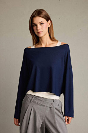 Regular Fit Kayık Yaka Modal Sweatshirt