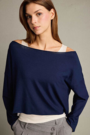 Regular Fit Kayık Yaka Modal Sweatshirt