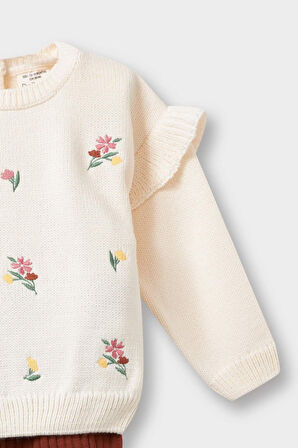 Kız Bebek 2'li Takım Çiçekli Desenli Sweatshirt Tayt