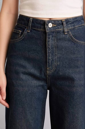 Defacto H0132AXNM28 Mavi 90's Wıde Leg Yüksek Bel Uzun Jean Yıkamalı Pantolon