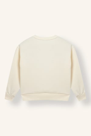 Relax Fıt Bisiklet Yaka Kalp Desenli İçi Yumuşak Tüylü Kalın Sweatshirt Kumaşı Sweatshirt Kız Çocuk