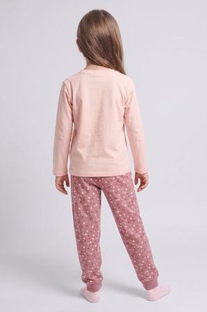 %100 Pamuk Baskılı Üst Lastikli Paça Alt 2'li Pijama Takımı Kız Bebek