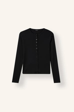 %100 Pamuk Slim Fit Bisiklet Yaka Düğmeli Ribana Uzun Kollu Basic Hırka