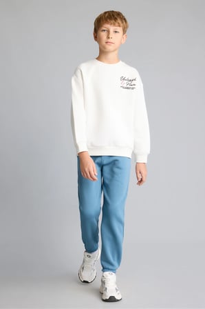 Regular Fıt Bisiklet Yaka Spor Baskılı Kalın Kumaş Sweatshirt Erkek Çocuk