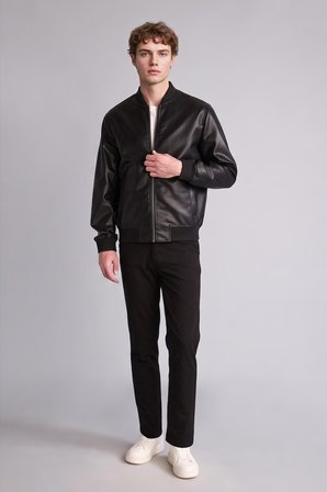 DeFacto Su Geçirmez Slim Fit Kolej Yaka Ribanalı Fermuarlı Suni Deri Bomber Mont Y5367AZ26AUBK27