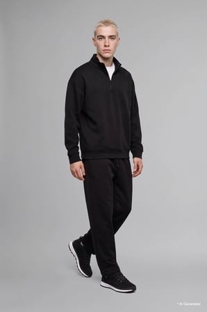 Defacto E9363AXBK81 Siyah Boxy Fıt Dik Yaka Skuba Kumaş Uzun Kollu Basic Sweatshirt