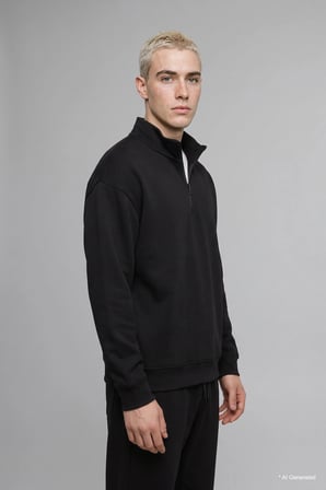Defacto E9363AXBK81 Siyah Boxy Fıt Dik Yaka Skuba Kumaş Uzun Kollu Basic Sweatshirt