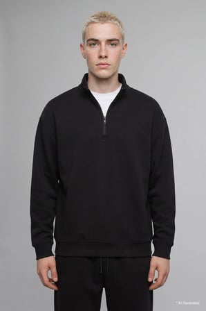 Defacto E9363AXBK81 Siyah Boxy Fıt Dik Yaka Skuba Kumaş Uzun Kollu Basic Sweatshirt