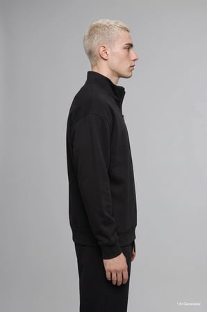 Defacto E9363AXBK81 Siyah Boxy Fıt Dik Yaka Skuba Kumaş Uzun Kollu Basic Sweatshirt