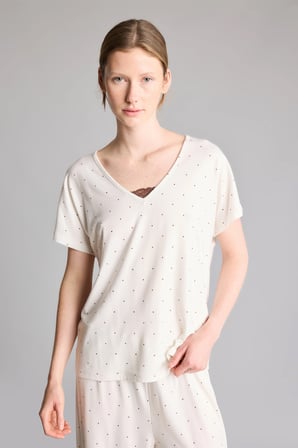 Regular Fit V Yaka Desenli Yarım Kollu Pijama Takımı