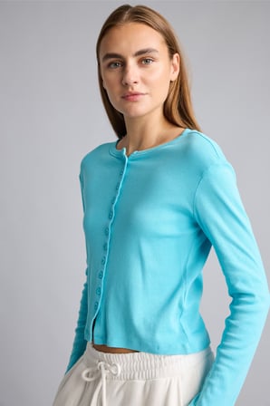 Slim Fit Bisiklet Yaka Düğmeli Ribana Uzun Kollu Basic Hırka