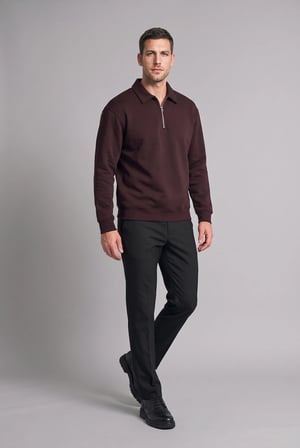 Pamuklu Regular Fıt Polo Yaka Kalın Kumaş Sweatshirt