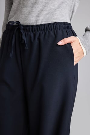 Wide Leg Beli Lastikli Bağcıklı Cepli Kumaş Palazzo Pantolon