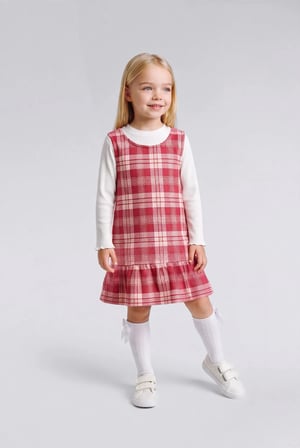 Pötikareli Fırfırlı Askılı Twill 2'li Elbise Kız Bebek