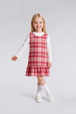 Pötikareli Fırfırlı Askılı Twill 2'li Elbise Kız Bebek