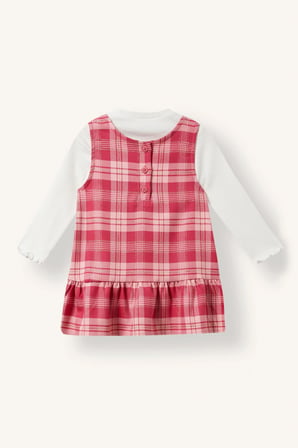 Pötikareli Fırfırlı Askılı Twill 2'li Elbise Kız Bebek