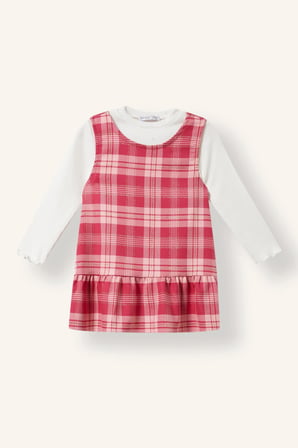 Pötikareli Fırfırlı Askılı Twill 2'li Elbise Kız Bebek