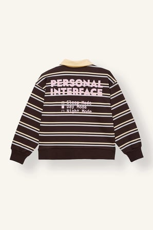 Defacto I8342A8BN267 Kahve Oversize Polo Yaka Çizgili Baskılı Sweatshirt Kız Çocuk