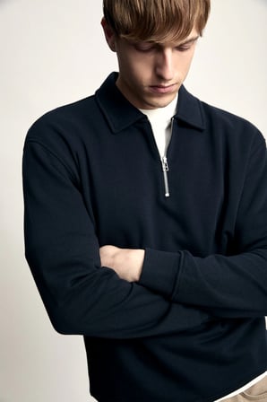 Pamuklu Regular Fıt Polo Yaka Kalın Kumaş Sweatshirt