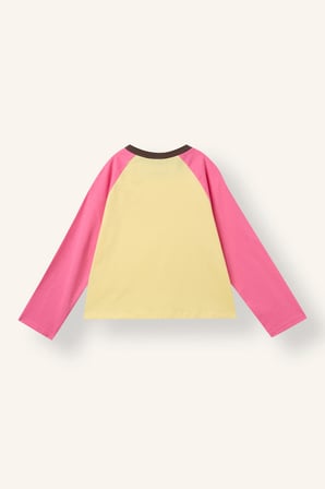 %100 Pamuk Overshirt Fit Reglan Uzun Kollu Renk Bloklu Basic Tişört Kız Çocuk