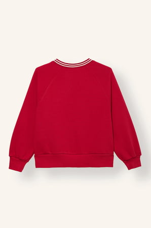 Oversize V Yaka İçi Yumuşak Tüylü Baskılı Sweatshirt Kız Çocuk