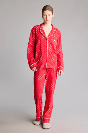 Puantiyeli Uzun Kollu Üst Uzun Alt Pijama Takımı