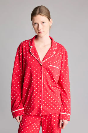 Puantiyeli Uzun Kollu Üst Uzun Alt Pijama Takımı